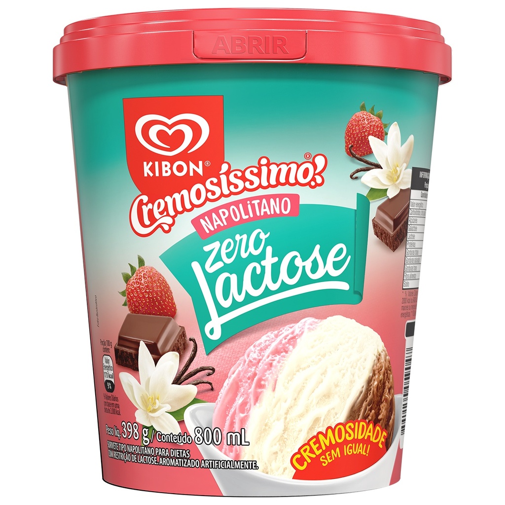 SORVETE KIBON ZERO LACTOSE NAPOLITANO - 800ML