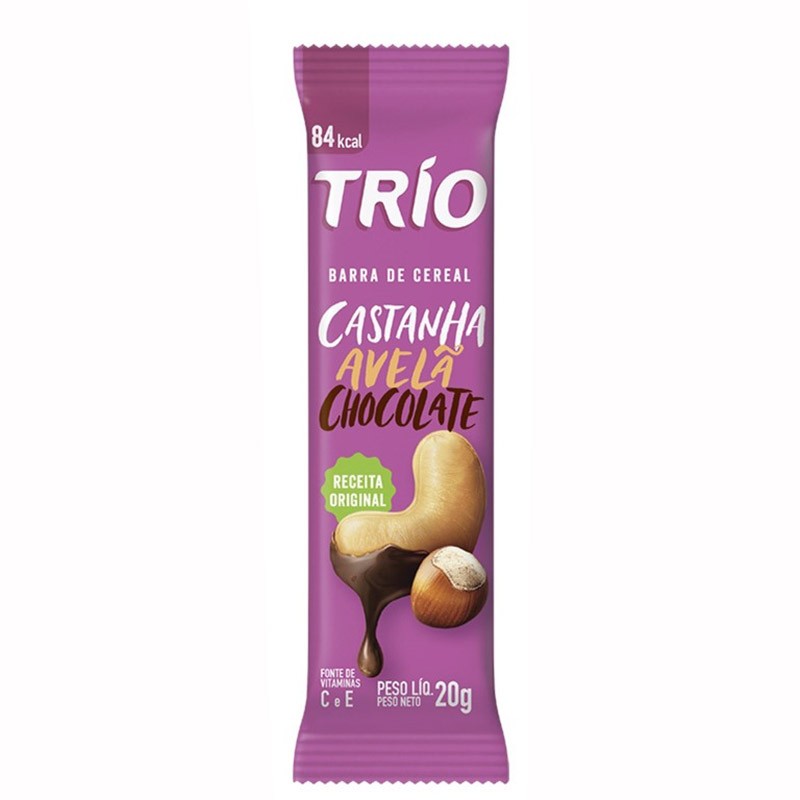 BARRA DE CEREAL TRIO CASTANHA / AVELA / CHOCOLATE- 20G